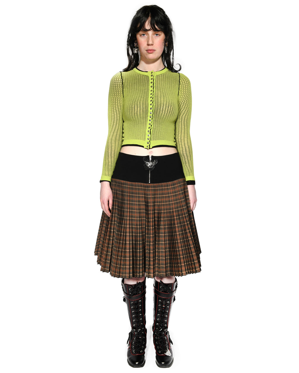 Fret Black Knitted Pleated Knee Skirt