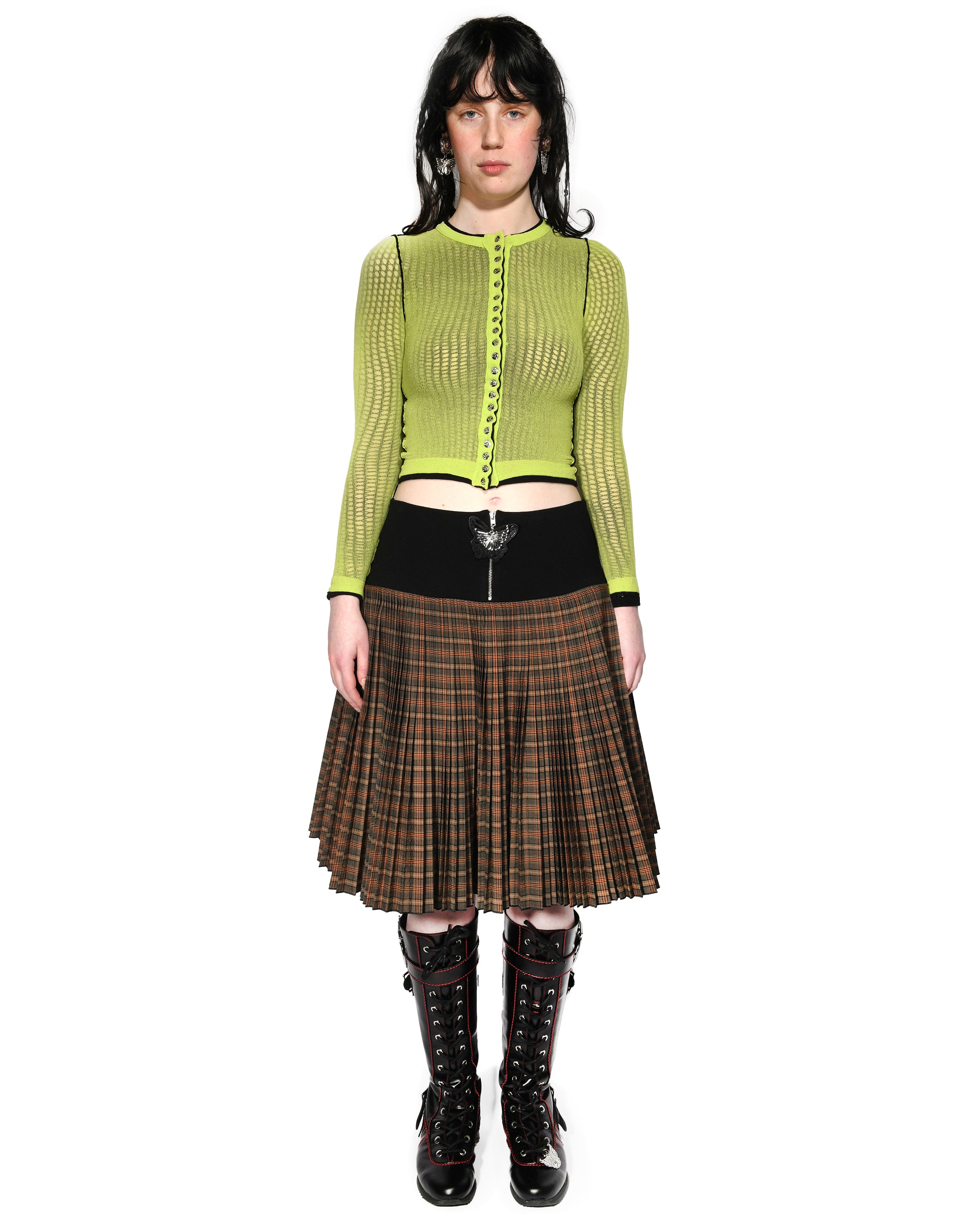 Fret Black Knitted Pleated Knee Skirt