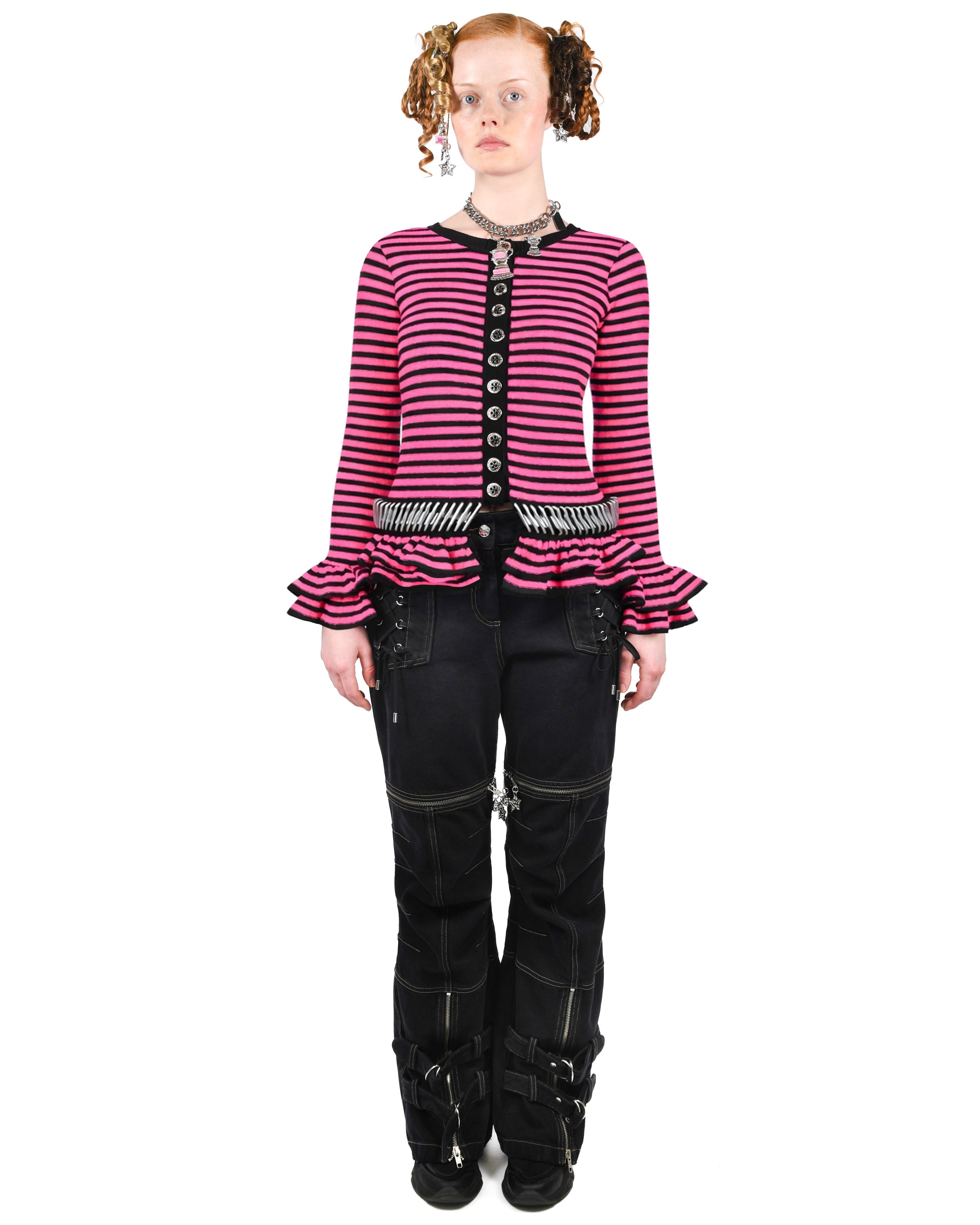 Pink Ruffle Carabiner Cardigan