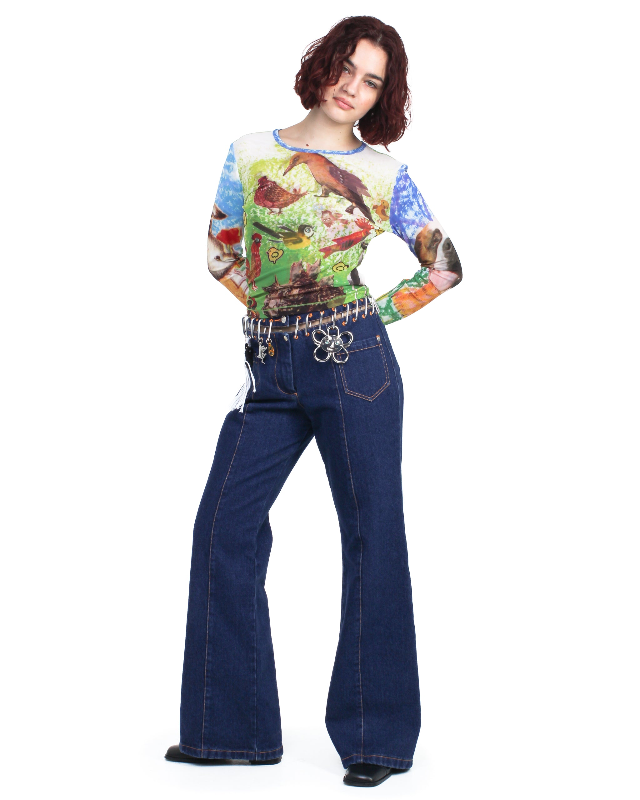 Birds Everywhere Fitted Mesh Top
