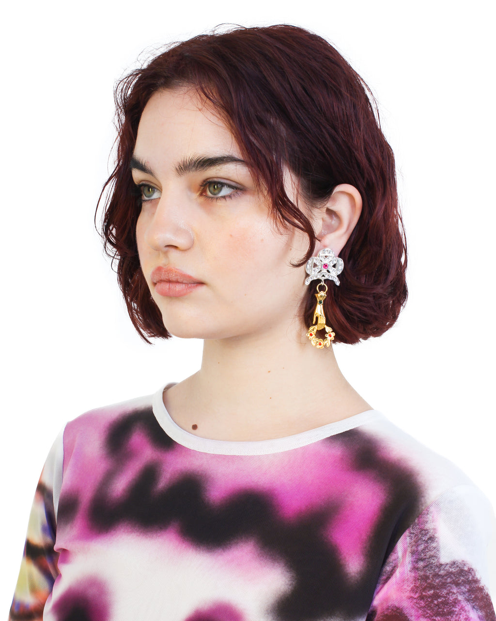Holding Hand Wreath Pendant Earring