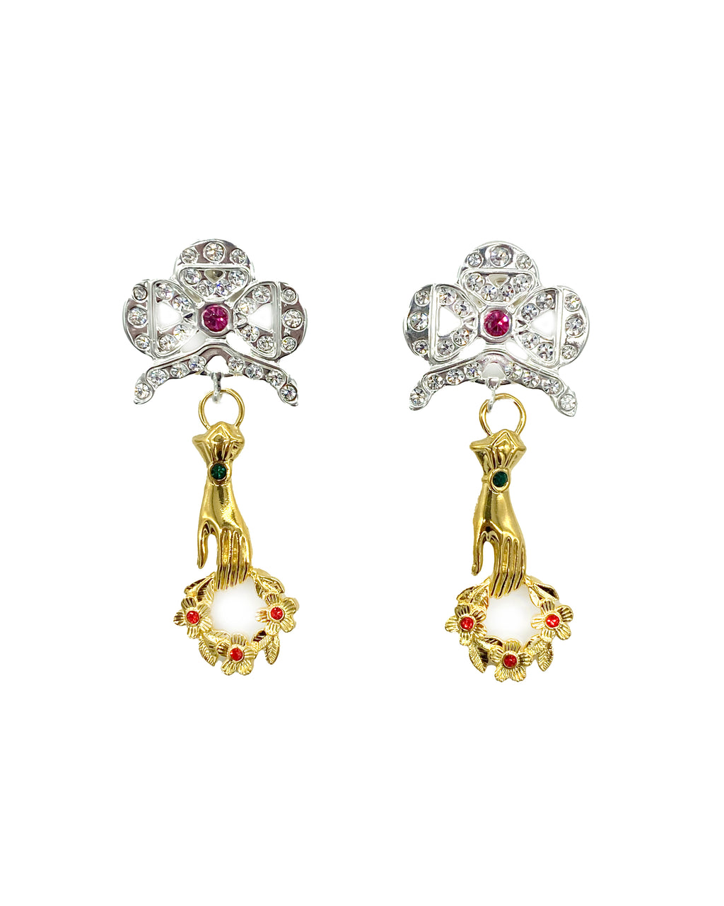 Holding Hand Wreath Pendant Earring