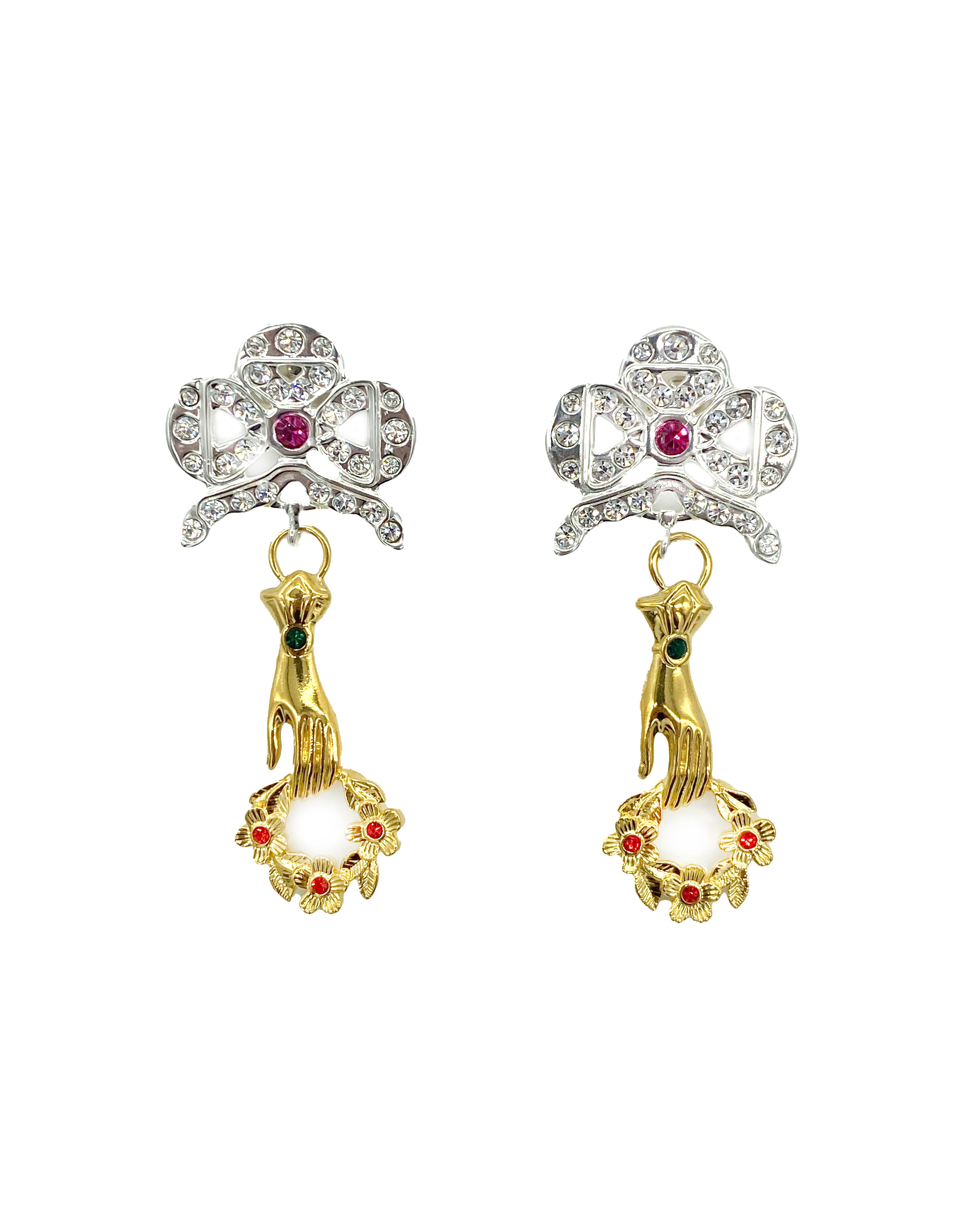 Holding Hand Wreath Pendant Earring
