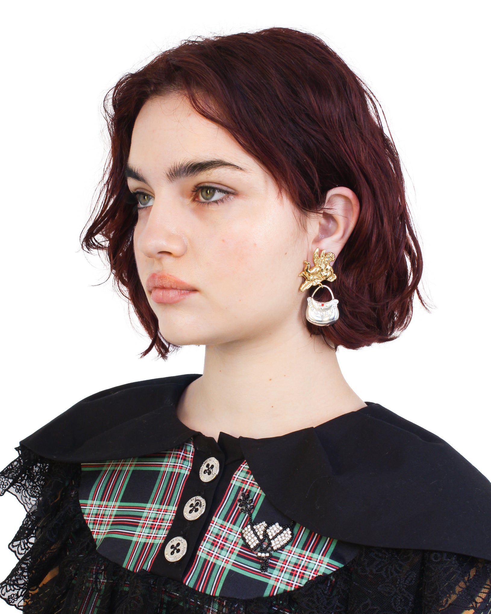 Cherub Purse Leaf Pendant Earring