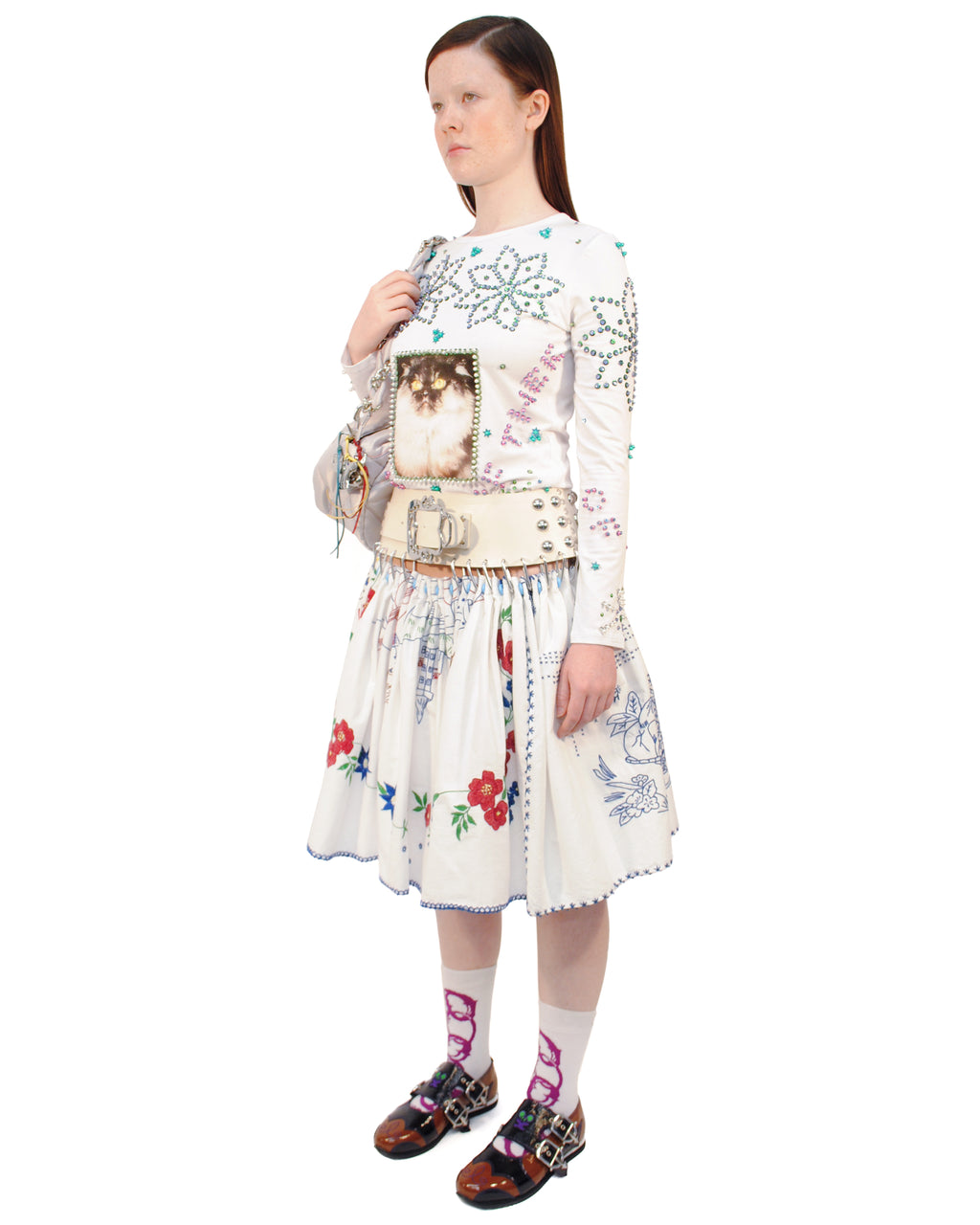 Exclusive Drawing Folkloric Knee Carabiner Skirt