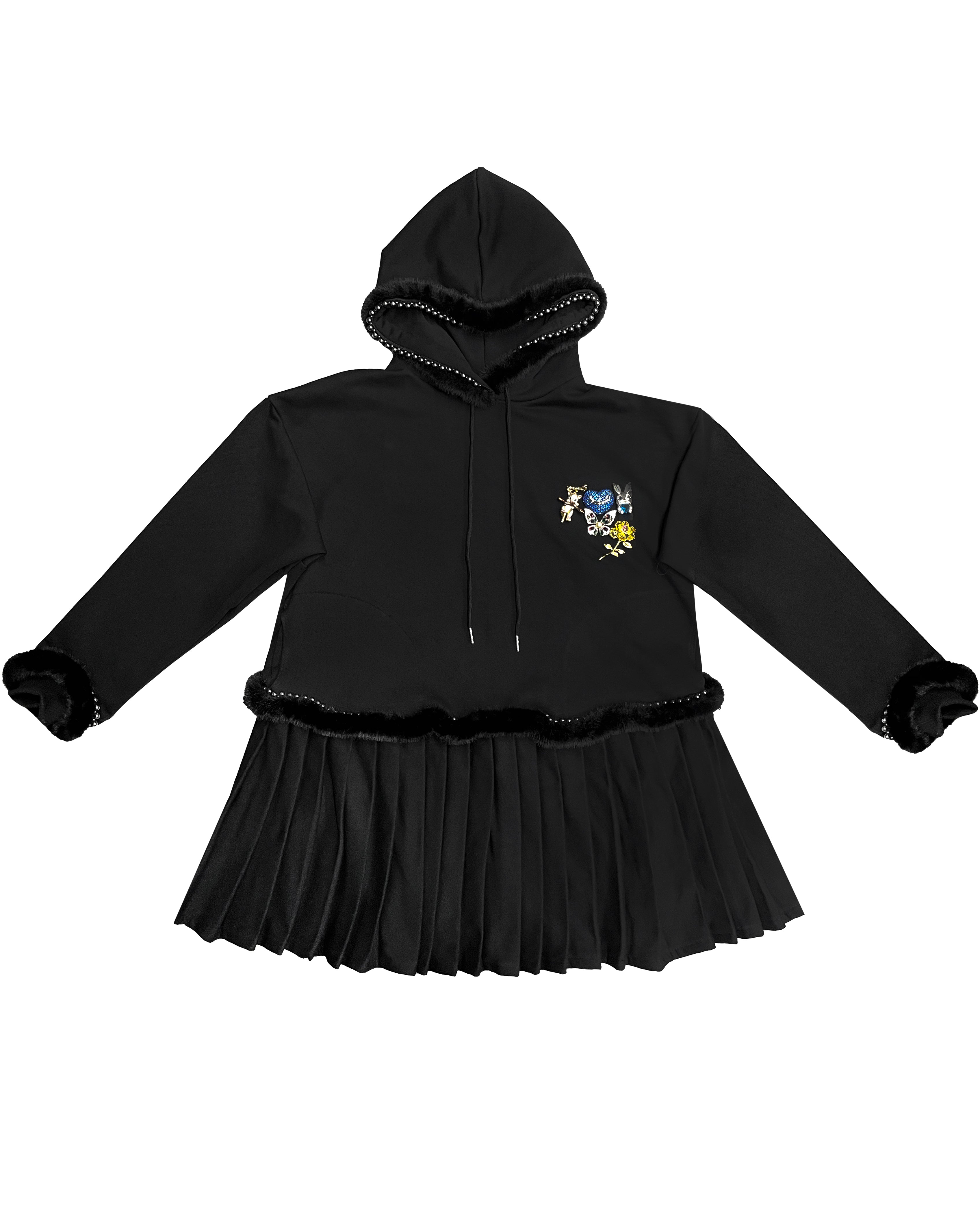 Fuzzy Pearl Hoodie Dress