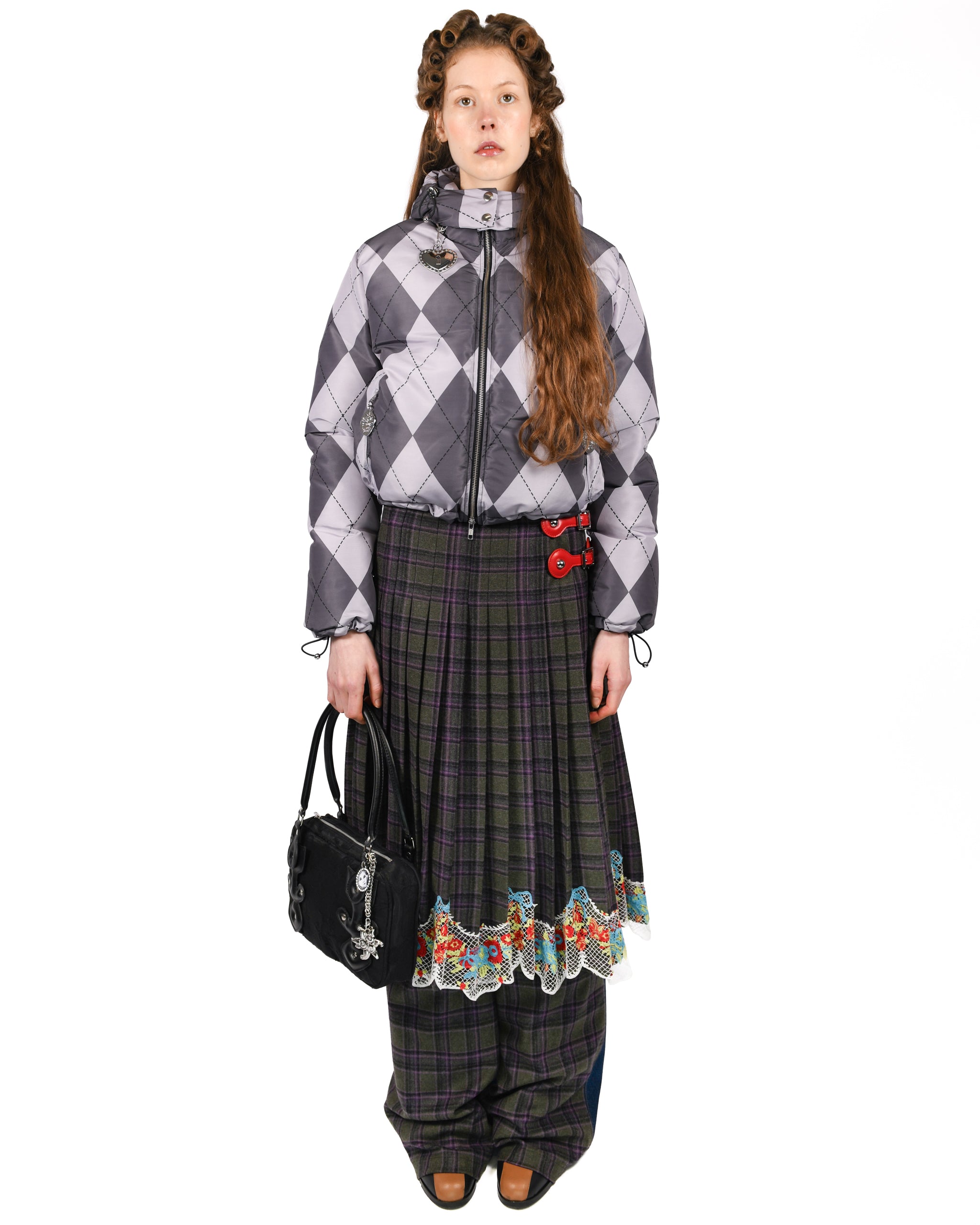 Purple Argyle Puffer Jacket
