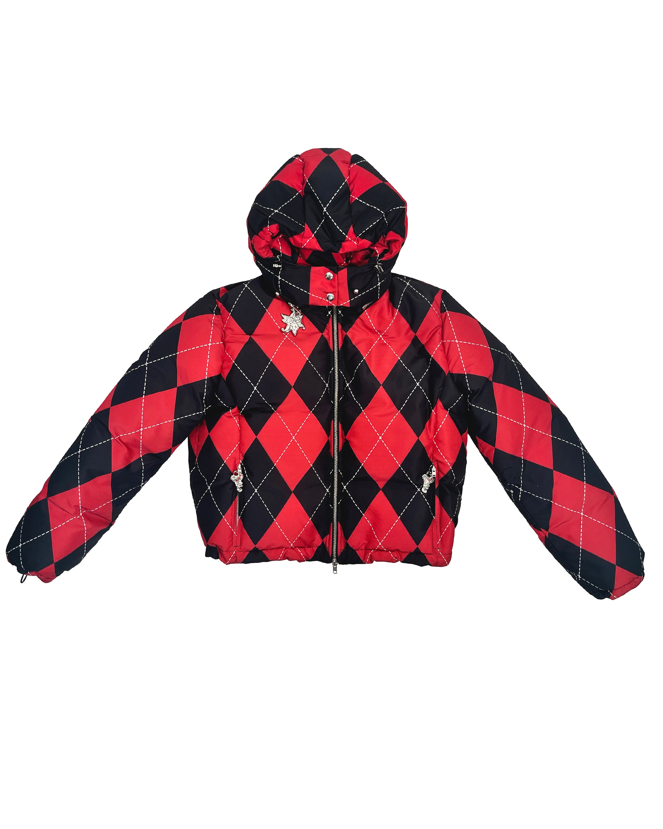Red Argyle Puffer Jacket