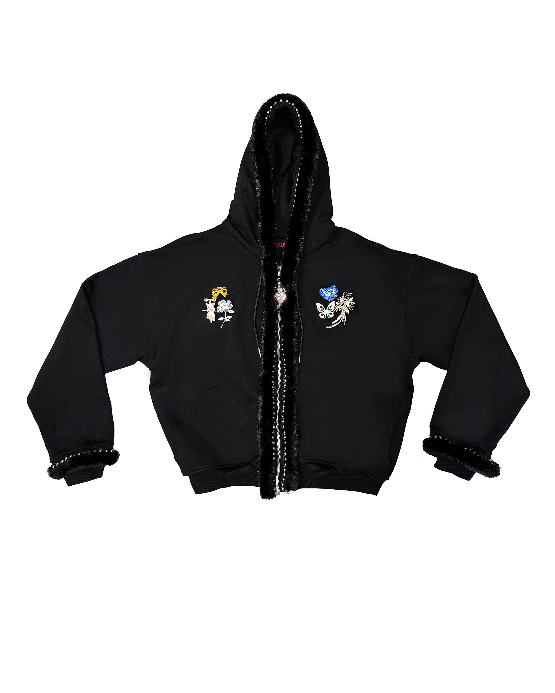 Fuzzy Pearl Zip Hoodie