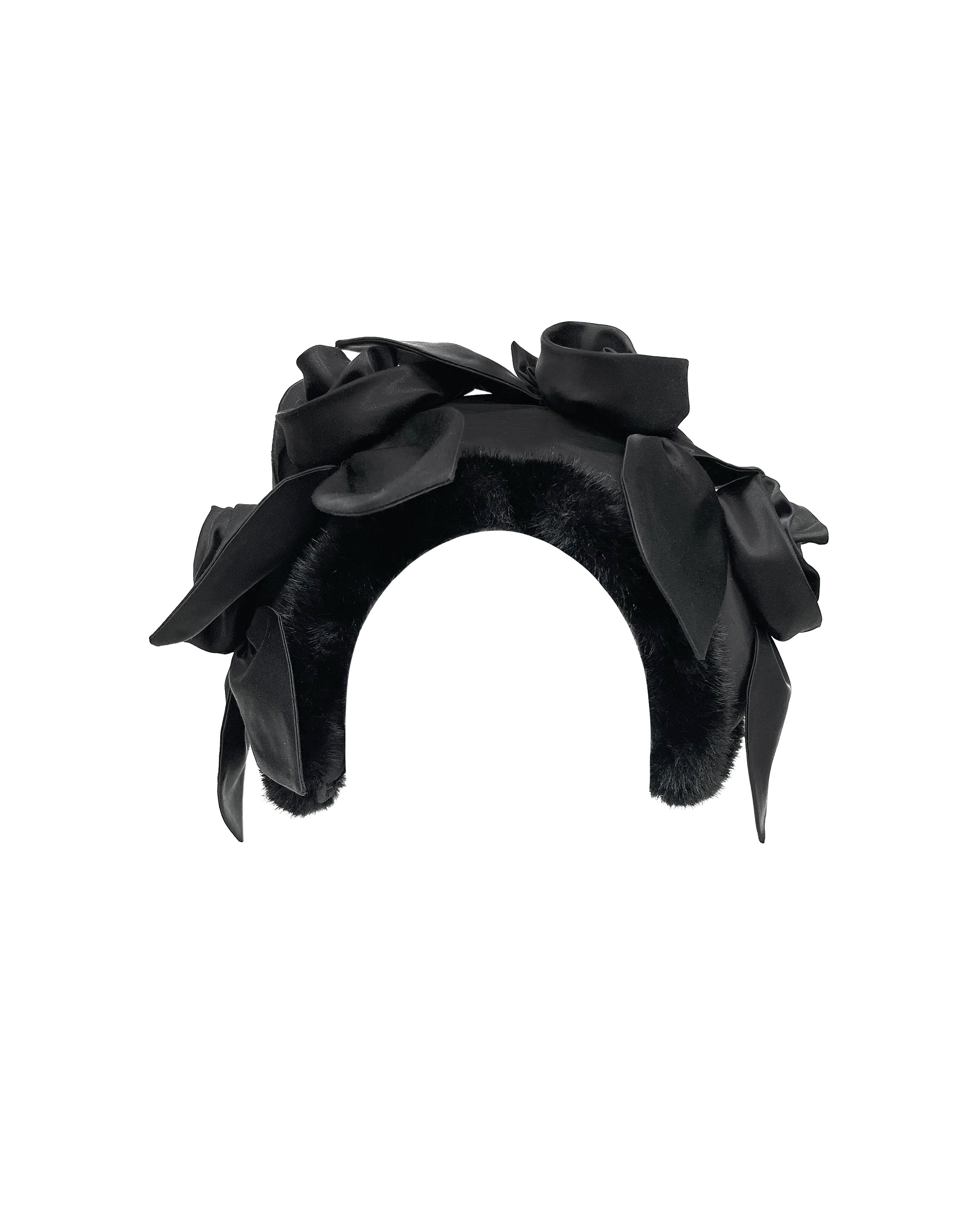 Black Satin Floral Headband