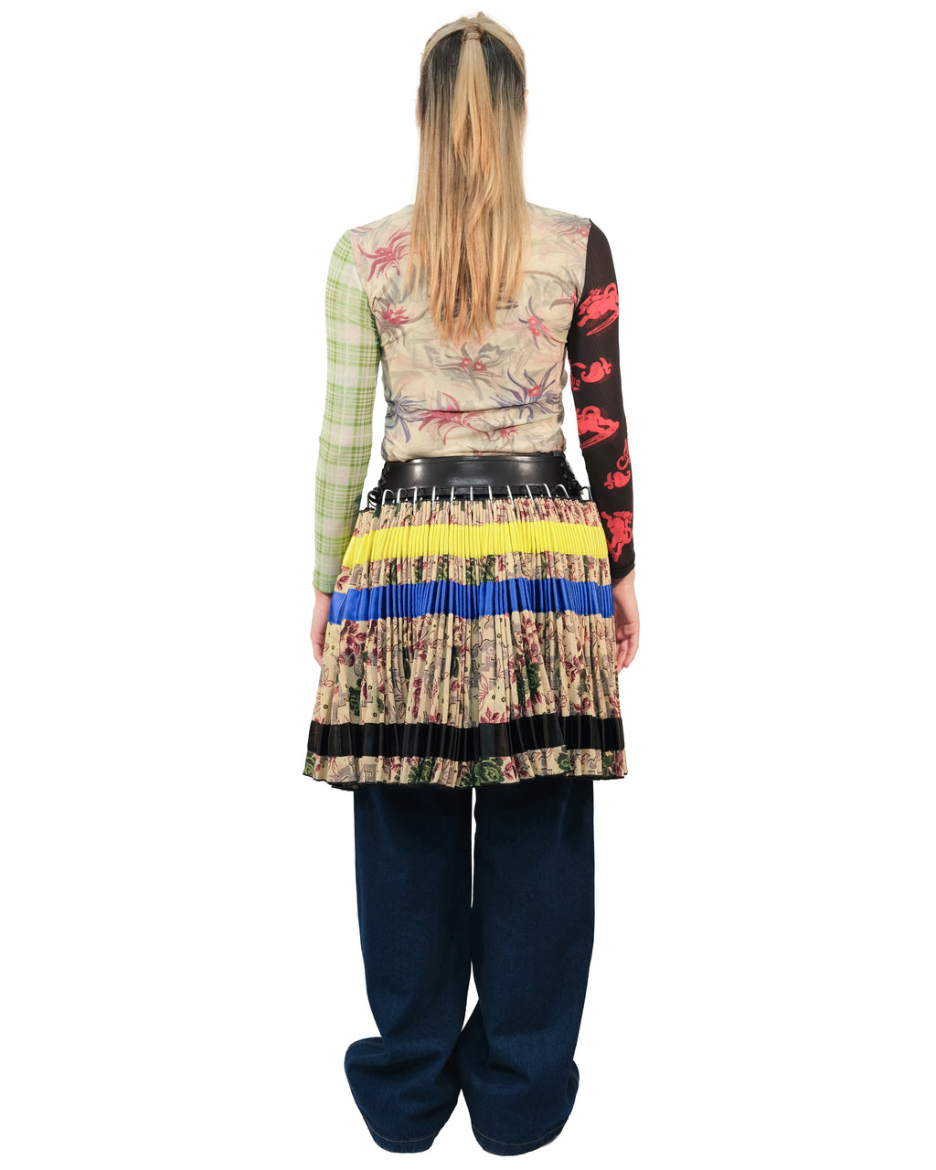 Tapestry Stripe Laced Belt Knee Carabiner Skirt