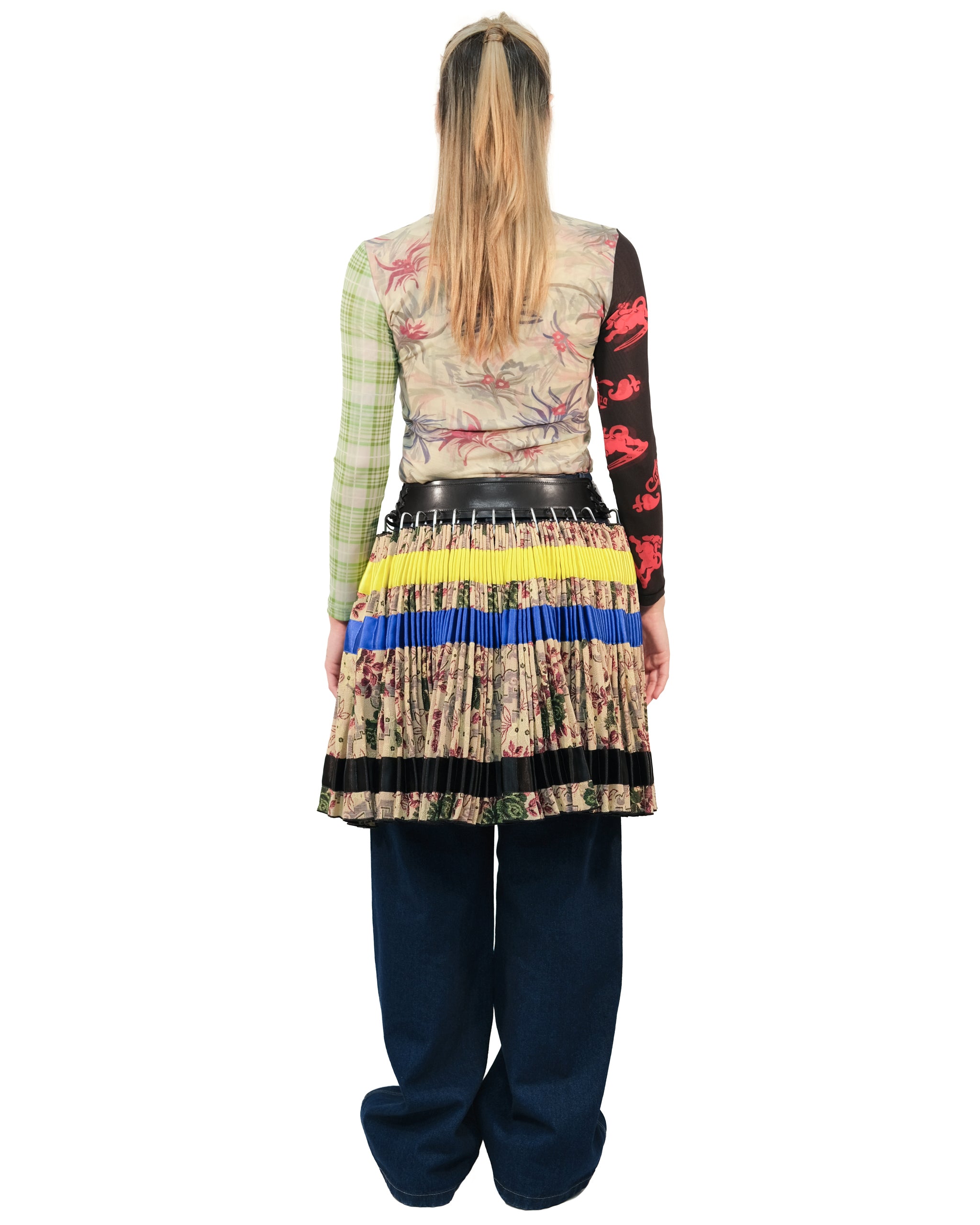 Tapestry Stripe Laced Belt Knee Carabiner Skirt