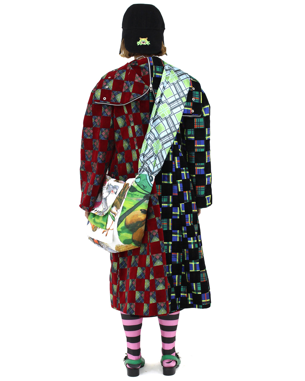 Hood Coat Split Checker Plaid Argyle