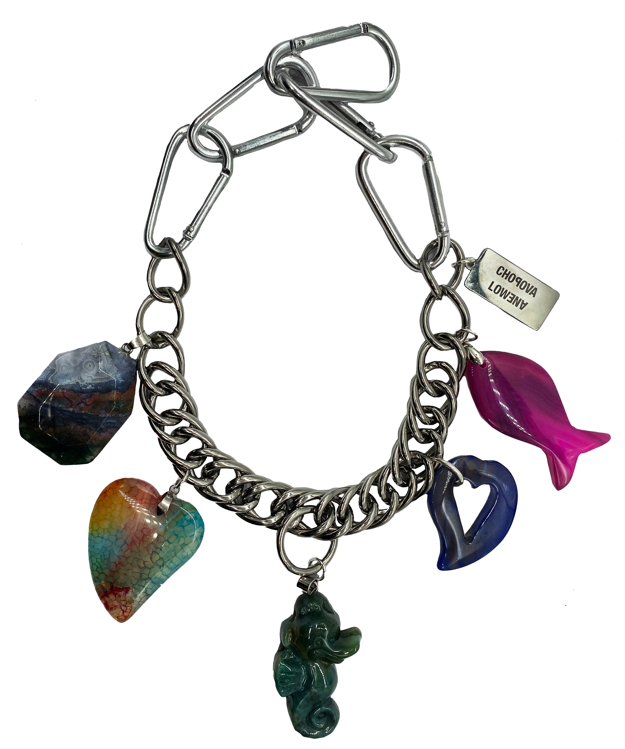 Multi Stone Charm Carabiner Necklace