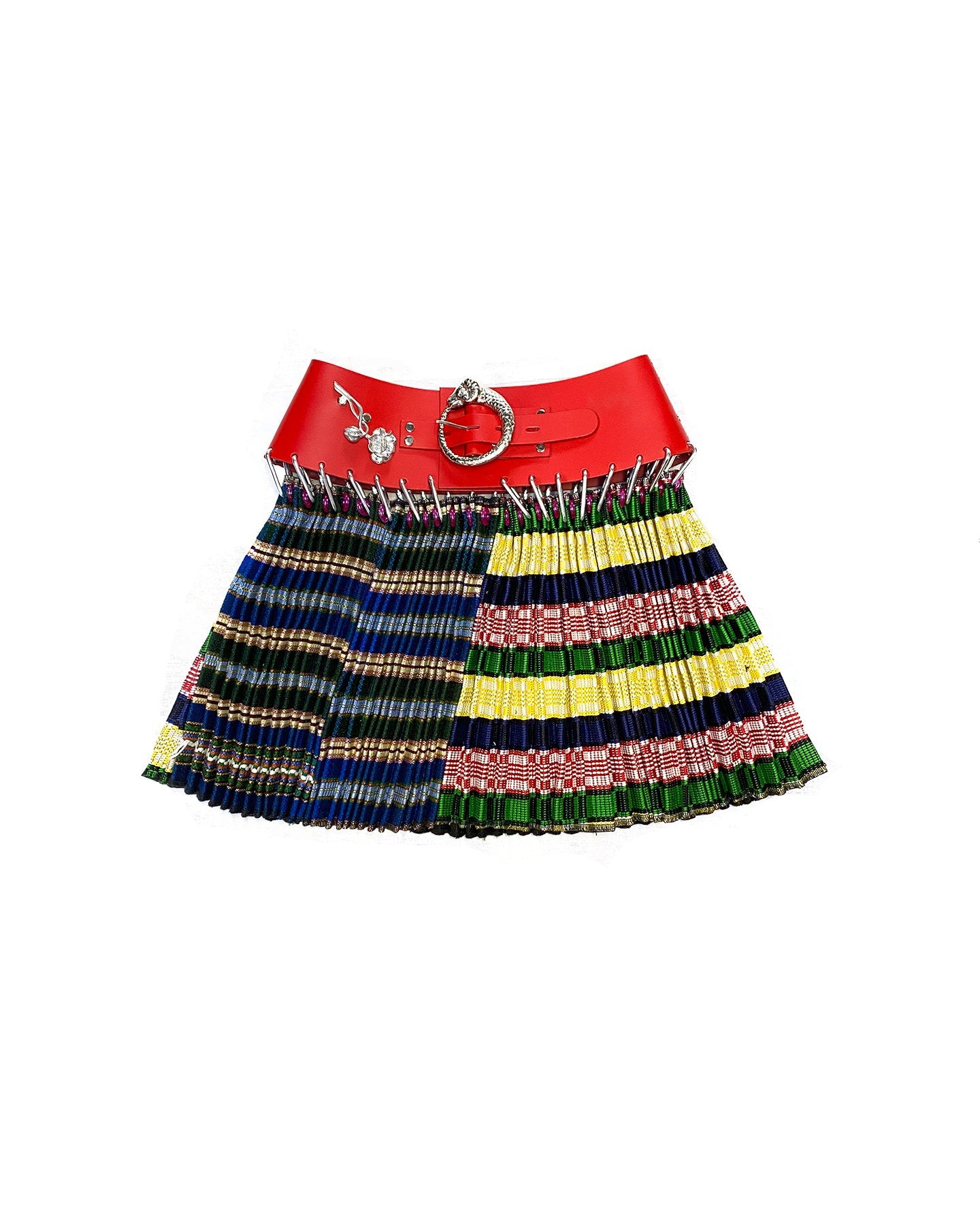 Blue, Yellow Multi Pleated Mini Skirt