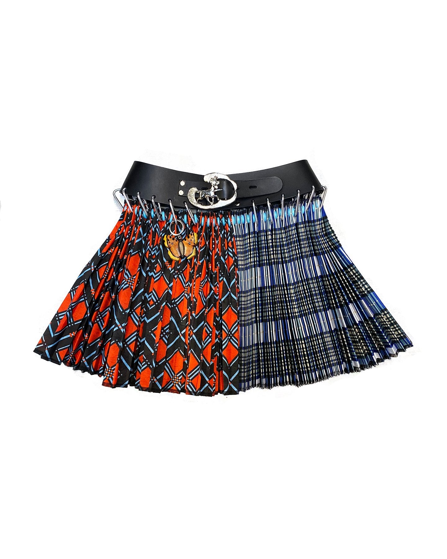 Red and Blue Split Plaid Mini Skirt