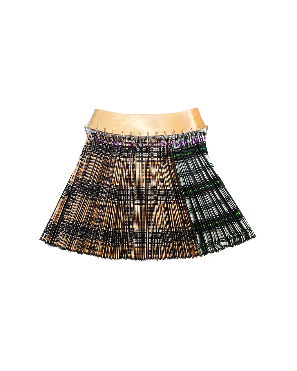 Split Plaid Mini Skirt with Tan Belt