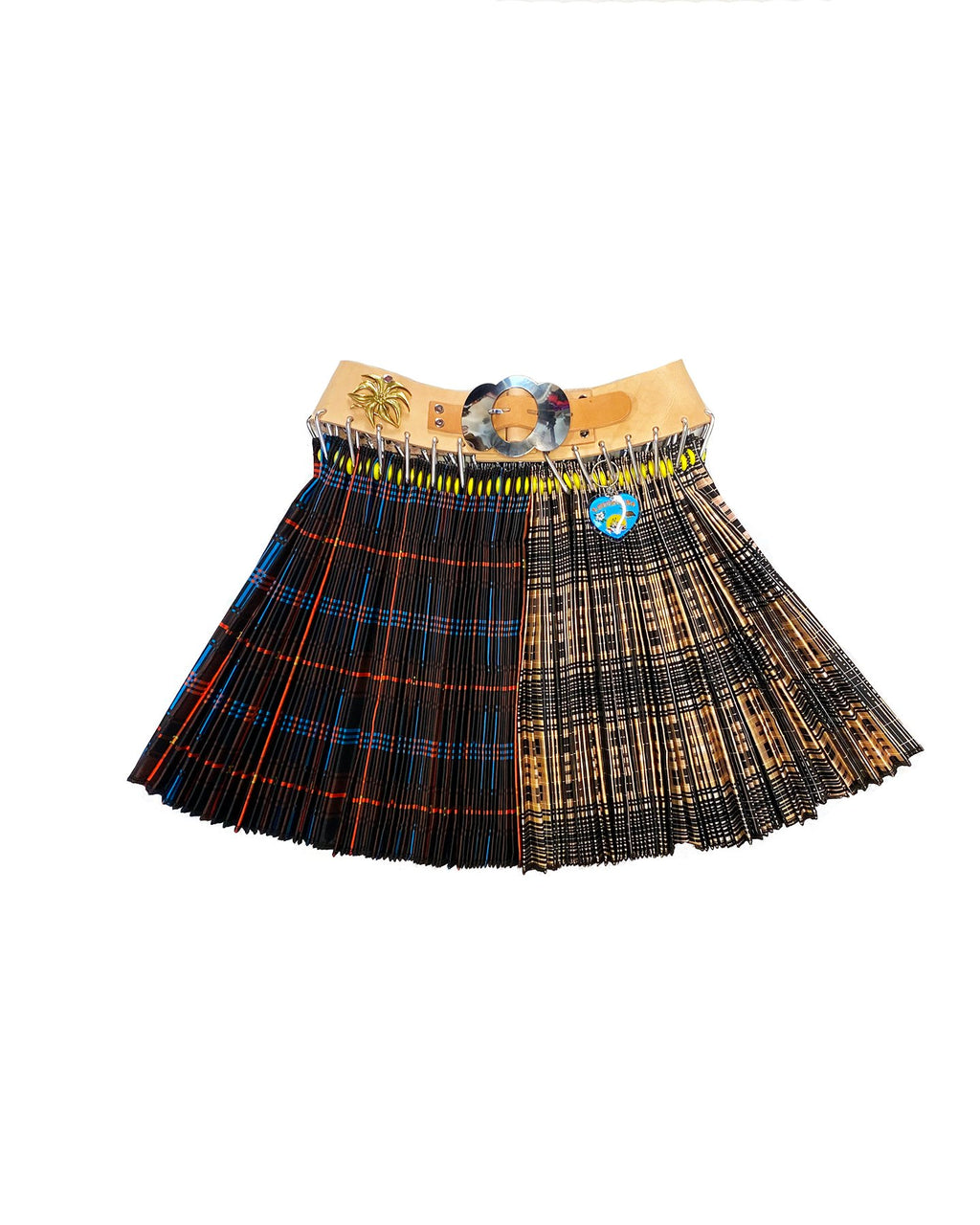 Beige and Blue Split Plaid Mini Skirt