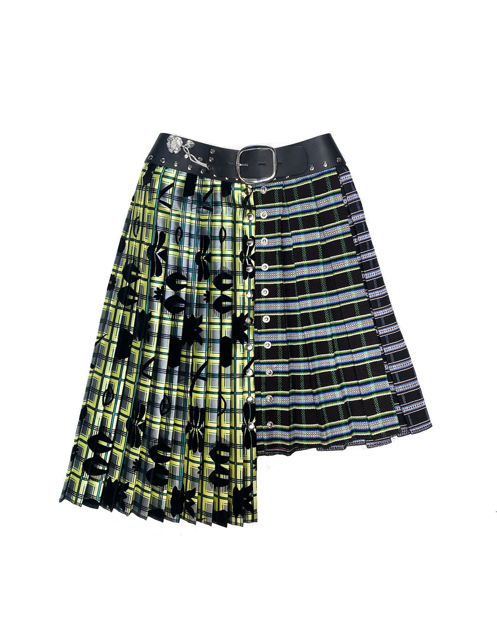 Black and Yellow Flocked Half and Half Skirt