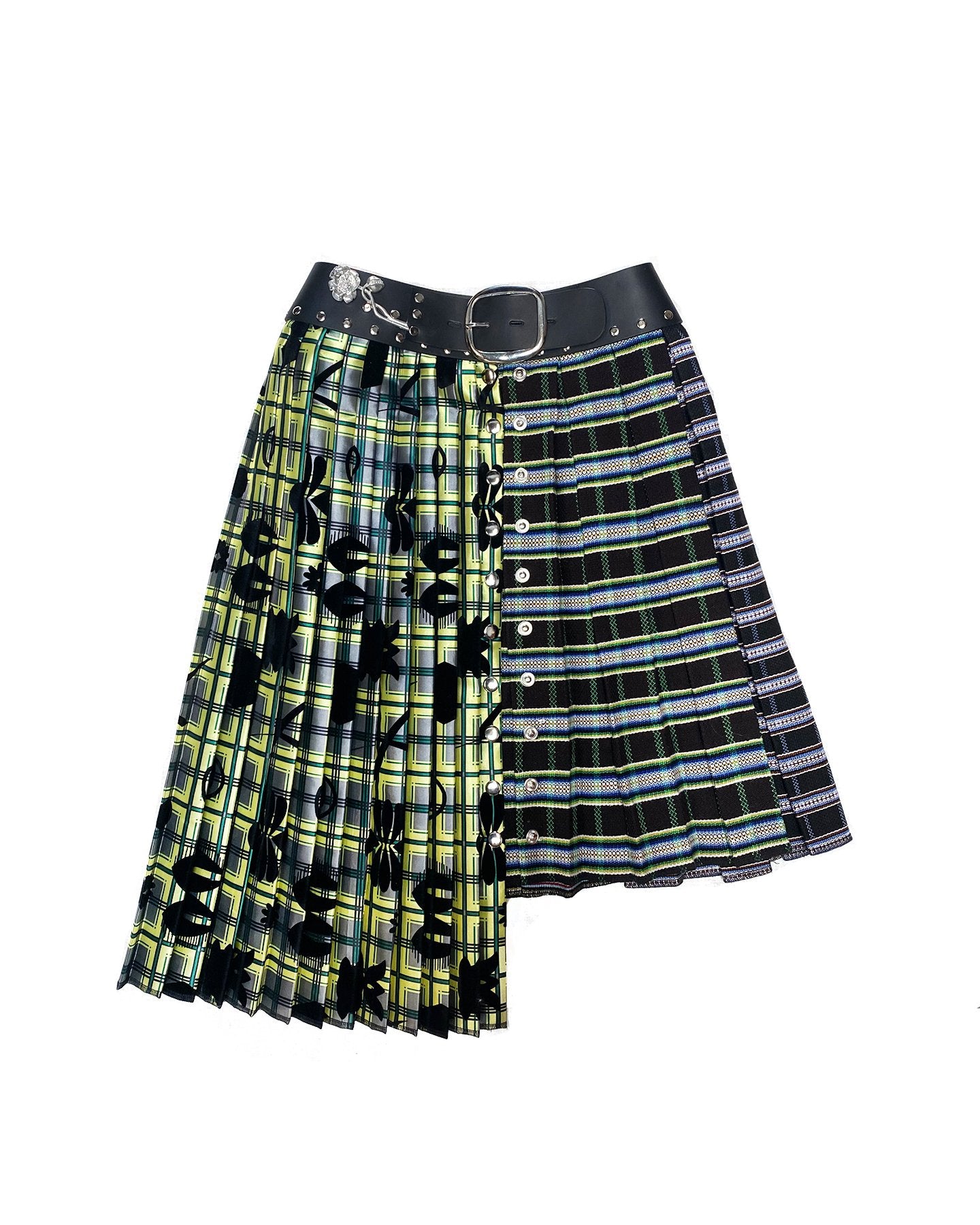 Black and Yellow Flocked Half and Half Skirt