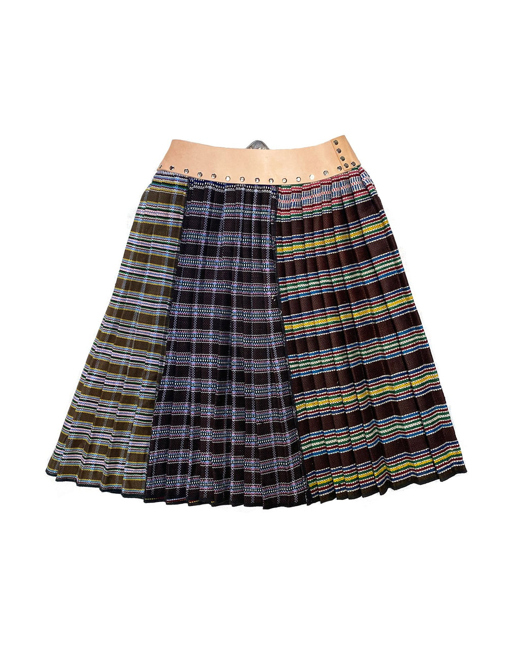 Multi Wool Pleated Skirt with Tan Belt