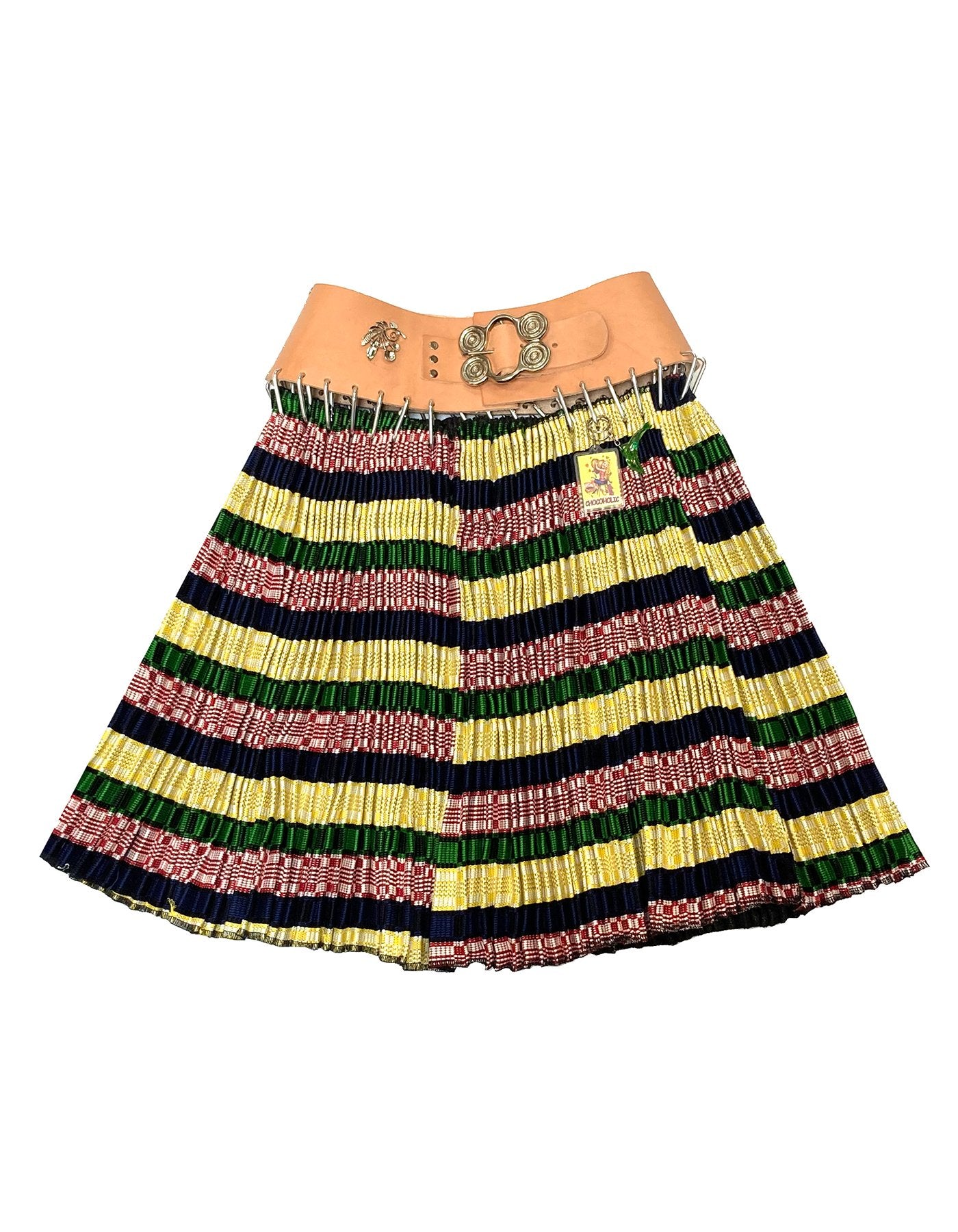 Pleated Stripe Skirt with Tan Belt